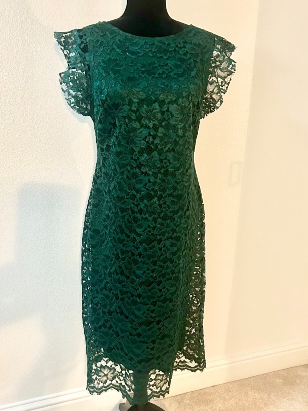 En Focus Studio Emerald Green Floral Lace Sheath Dress Size 12
